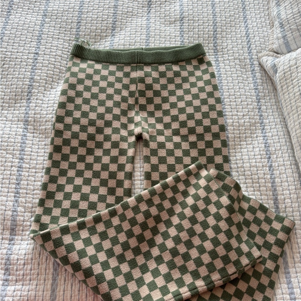 Blue Blush Sage and Cream Checkered Knitwear